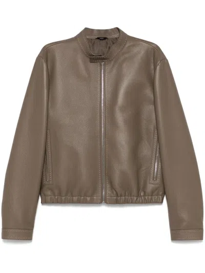 Fendi Jacke Aus Strukturiertem Leder In Braun