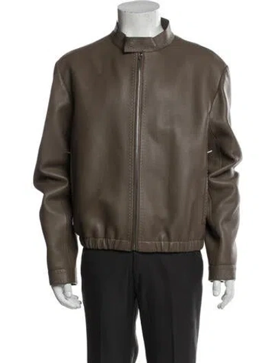 Pre-owned Fendi Pebbled Selleria Deer Moto Jacket In Neutral