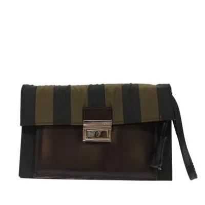Fendi Pecan Black Canvas Clutch Bag () In Brown