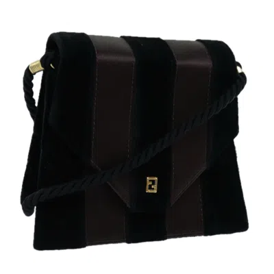 Fendi Pecan Brown Velvet Shoulder Bag () In Black