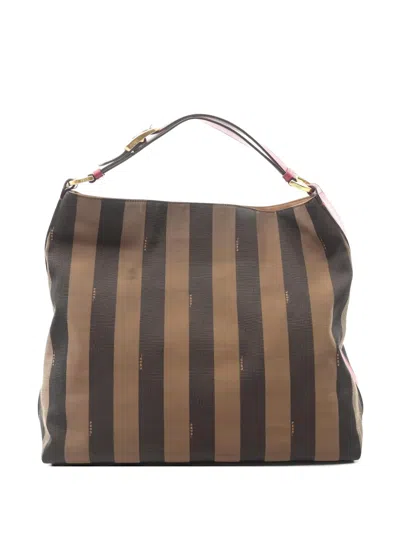 Pre-owned Fendi Pecan Striped Shoulder Bag In Black