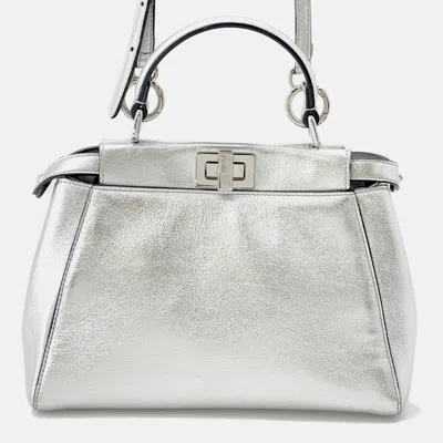 Pre-owned Fendi Peekaboo 2waybag Silver Leather Size Mini