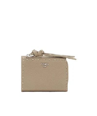 FENDI DOVE GRAY SELLERIA WALLET WITH 82 HAND-SEWN STITCHES