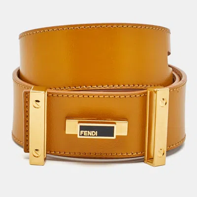 Pre-owned Fendi Peekaboo 85 Cm Waist Belt Mustard Leather In Yellow