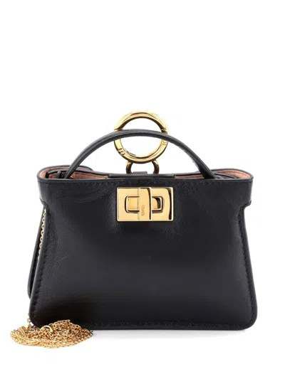 Pre-owned Fendi Peekaboo Bag Charm Leather Nano Crossbody Bag In Black