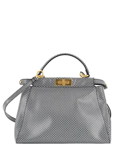 Pre-owned Fendi Peekaboo Bag Check Print Leather Regular Shoulder Bag In Multi