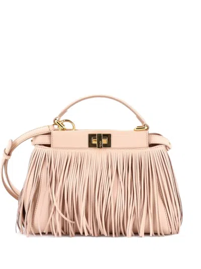 Pre-owned Fendi Peekaboo Bag Fringe Leather Mini Satchel In Pink