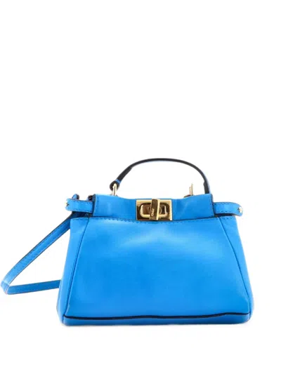 Pre-owned Fendi Peekaboo Bag Leather Micro Crossbody Bag In Blue