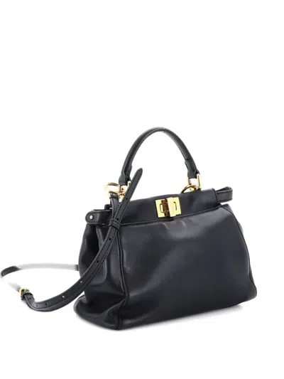 Pre-owned Fendi Peekaboo Bag Leather Mini Shoulder Bag In Black