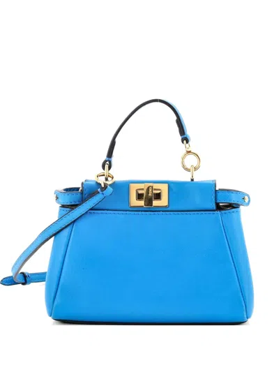 Pre-owned Fendi Peekaboo Bag Leather Nano Crossbody Bag In Blue