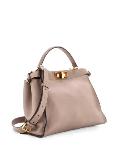 Pre-owned Fendi Peekaboo Bag Leather With Tortoise Detail Regular Shoulder Bag In Brown