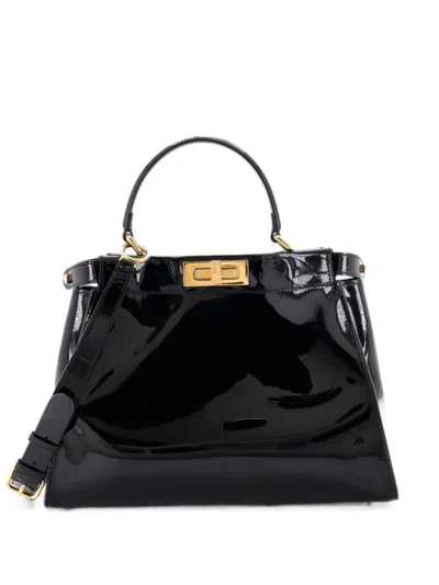 Pre-owned Fendi Peekaboo Bag Patent Regular Satchel In Black
