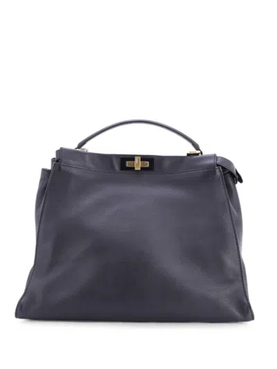 Pre-owned Fendi Peekaboo Bag Rigid Leather Large Satchel In Black