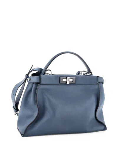 Pre-owned Fendi Peekaboo Bag Rigid Leather Regular Satchel In Blue