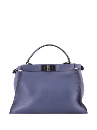 Pre-owned Fendi Peekaboo Bag Rigid Leather Regular Satchel In Blue