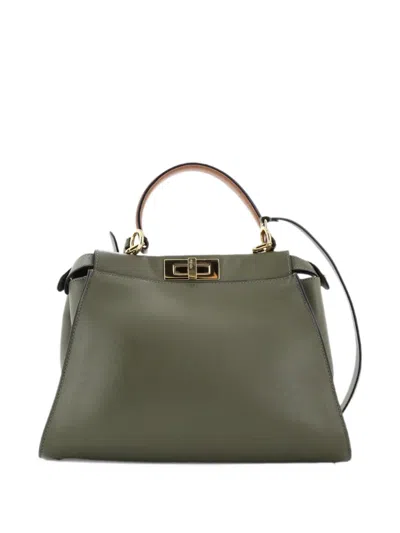 Pre-owned Fendi Peekaboo Bag Rigid Leather Regular Satchel In Green