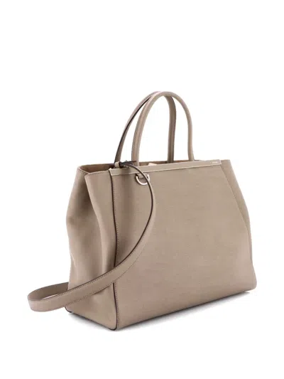 Pre-owned Fendi Peekaboo Bag Rigid Leather Regular Satchel In Neutral