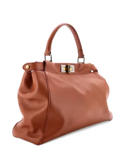 Pre-owned Fendi Peekaboo Bag Soft Leather Regular Shoulder Bag In Brown