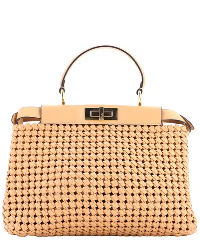 Fendi Peekaboo Bag Woven Nappa Leather Regular (authentic Pre-loved) In Brown