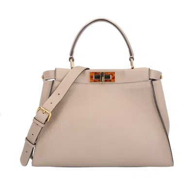 Pre-owned Fendi Peekaboo Beige Grayish Leather Shoulder Bag () In Beige, Grayish