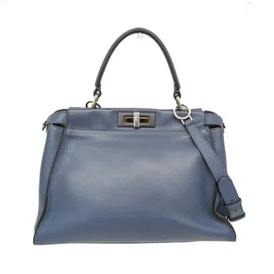 Pre-owned Fendi Peekaboo Blue Leather Handbag Shoulder Bag ()