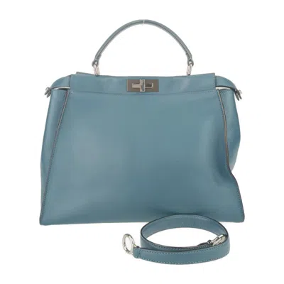 Pre-owned Fendi Peekaboo Blue Leather Handbag Shoulder Bag Tote Bag ()