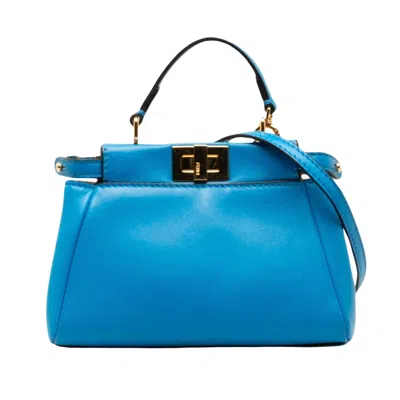 Fendi Peekaboo Blue Leather Shoulder Bag ()