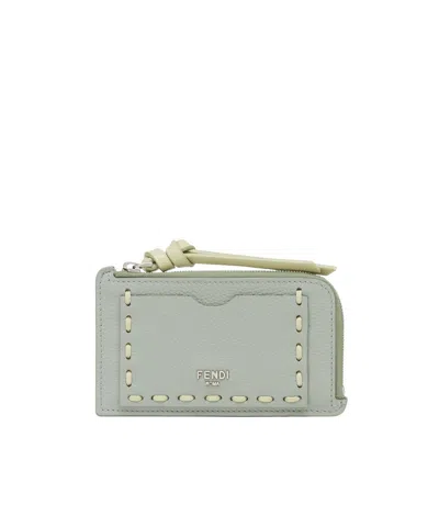 Fendi Peekaboo Card Holder In Matcha Green