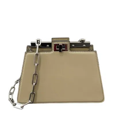Fendi Peekaboo Chain-link Handle Bag In Beige