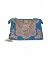 Fendi Peekaboo Clutch Light Blue Embroidery In Gray