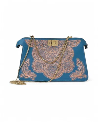 Fendi Peekaboo Clutch Light Blue Embroidery In Gray