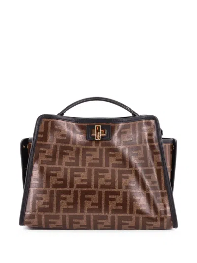 Pre-owned Fendi Peekaboo Defender Bag Zucca Coated Canvas And Patent Mini Satchel In Black