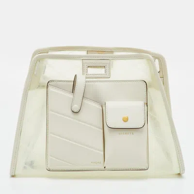 Pre-owned Fendi Peekaboo Defender Transparent/white Pvc And Leather Pocket Clutch