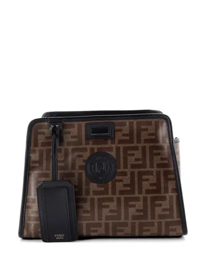 Pre-owned Fendi Peekaboo Defender Zucca Coated Canvas Small Tote Bag In Brown