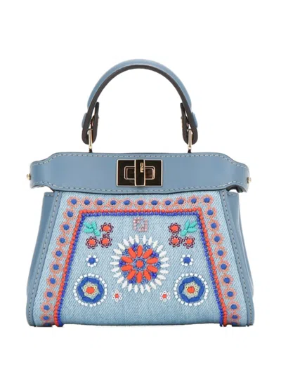 Fendi Peekaboo Embroidered Mini Bag In Blue