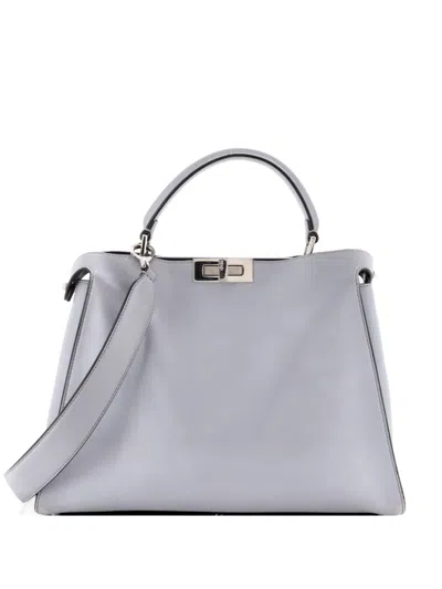 Pre-owned Fendi Peekaboo Essential Bag Leather Large Satchel In Gray