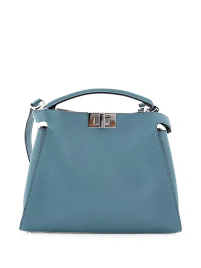 Pre-owned Fendi Peekaboo Essentially Bag Leather Satchel In Blue