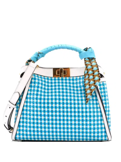 Pre-owned Fendi Peekaboo Essentially Bag Woven Leather Satchel In Blue