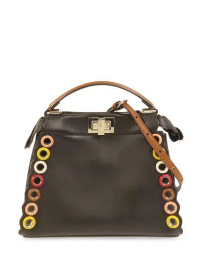 Pre-owned Fendi Peekaboo Eyelet Shoulder Bag In Black