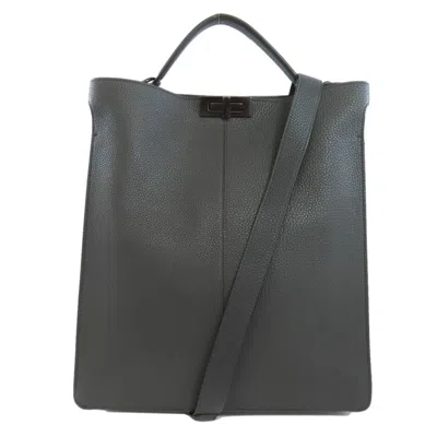 Pre-owned Fendi Peekaboo Gray Leather Tote Bag ()