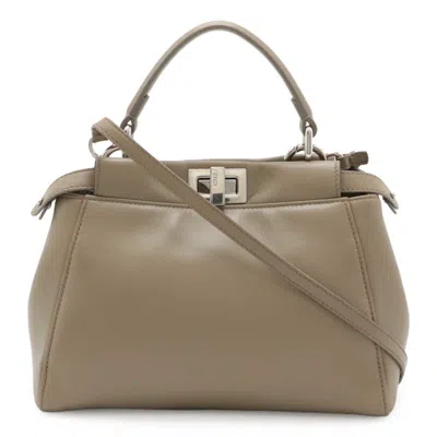 Pre-owned Fendi Peekaboo Grayish Leather Handbag Shoulder Bag ()