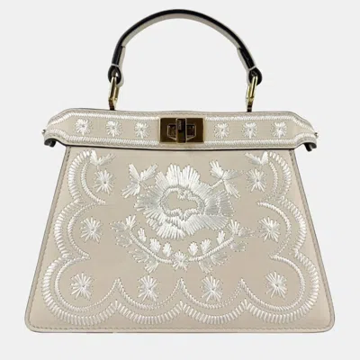 Pre-owned Fendi Peekaboo I See U Petite Leather Shoulder Bag In Light Beige In Sand