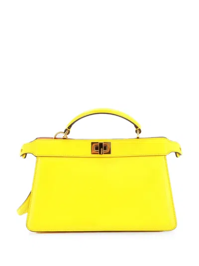 Pre-owned Fendi Peekaboo Iseeu Bag Leather East West Satchel In Yellow