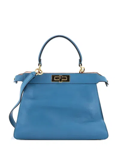 Pre-owned Fendi Peekaboo Iseeu Bag Leather Medium Satchel In Blue