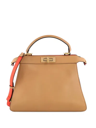 Pre-owned Fendi Peekaboo Iseeu Bag Leather Medium Satchel In Neutral
