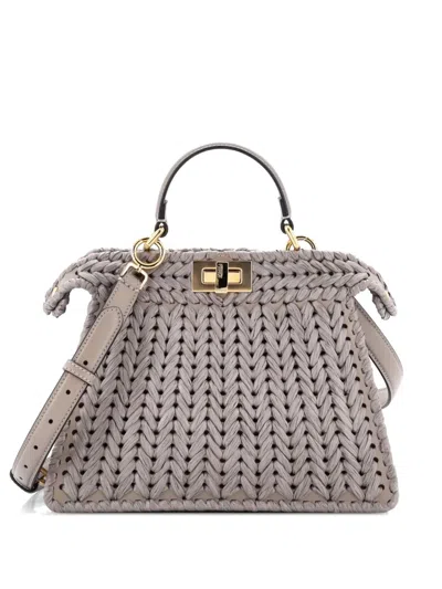 Pre-owned Fendi Peekaboo Iseeu Bag Raffia Small Satchel In Brown