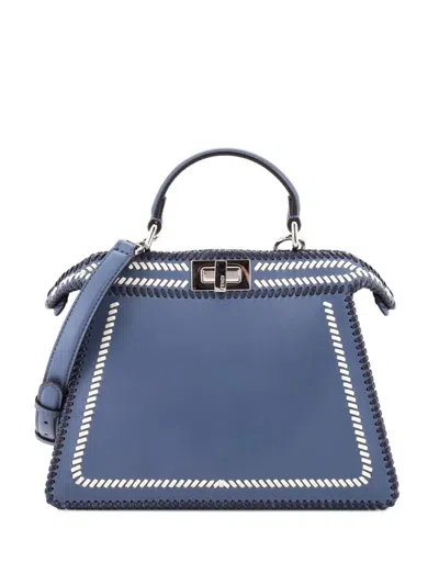 Pre-owned Fendi Peekaboo Iseeu Bag Whipstitch Leather Small Satchel In Blue