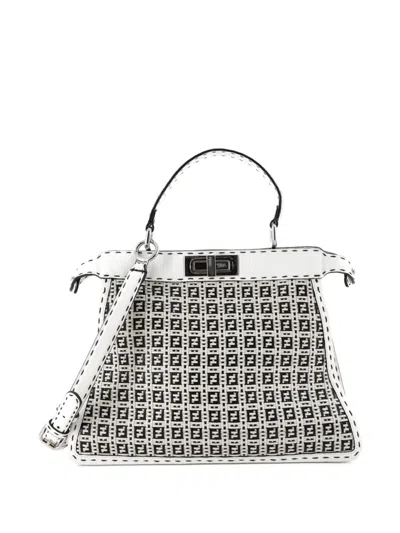 Pre-owned Fendi Peekaboo Iseeu Bag Woven Leather Medium Satchel In White