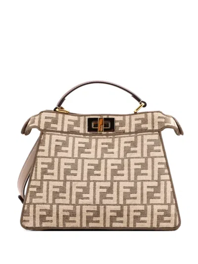 Pre-owned Fendi Peekaboo Iseeu Bag Zucca Tapestry Small Satchel In Brown