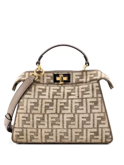 Pre-owned Fendi Peekaboo Iseeu Bag Zucca Tapestry Small Satchel In Brown
